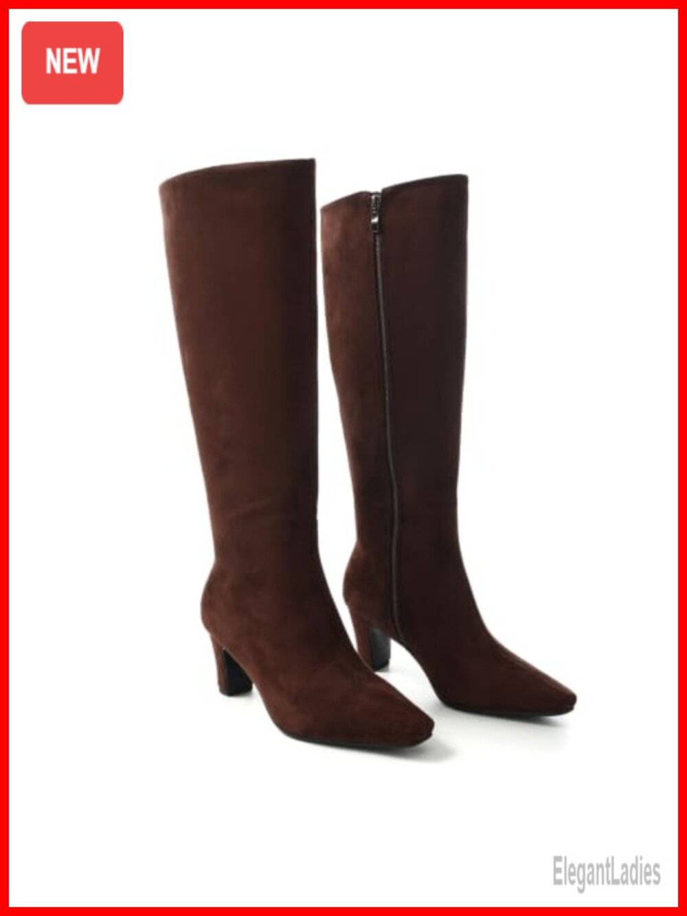 Women's Knee High Square Toe Faux Suede Block Heel Boots